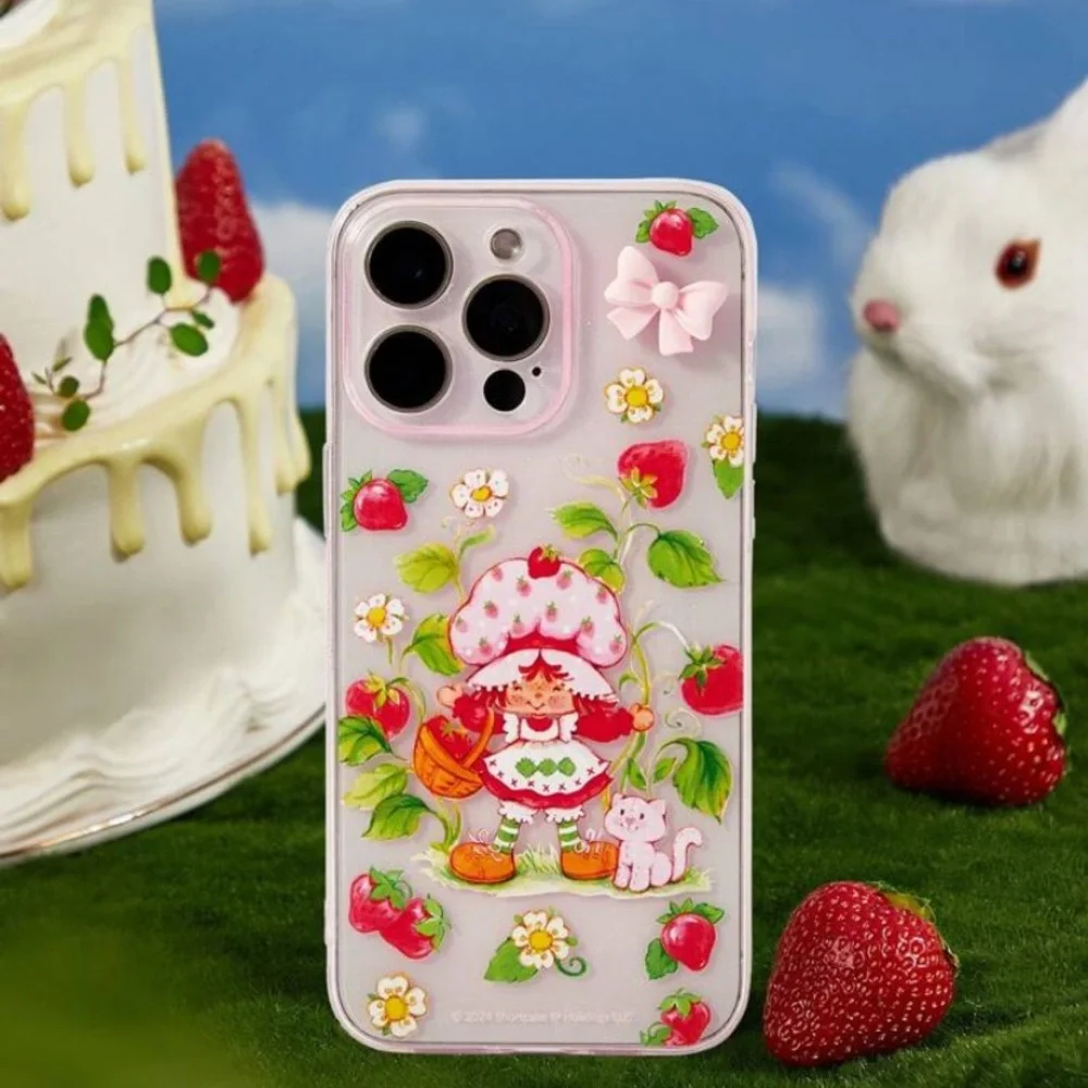 Trends Strawberry Shortcake Strawberry Print Bowknot Shockproof Phone Case, Pink